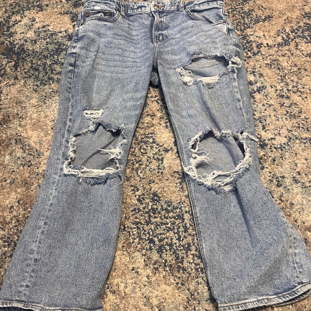 American Eagle Curvy Straight Stretch Jeans Distressed Size 14 Short